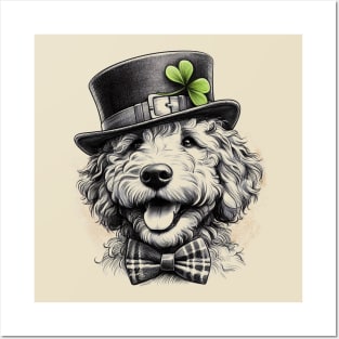 Saint Patrick's Day Goldendoodle Drawing Posters and Art